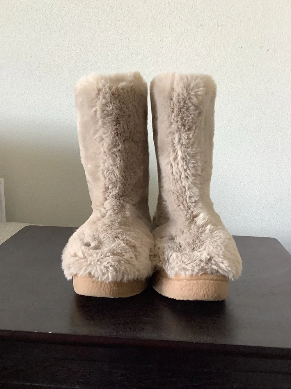 Zara Kids Beige Faux Fur Platform Boots